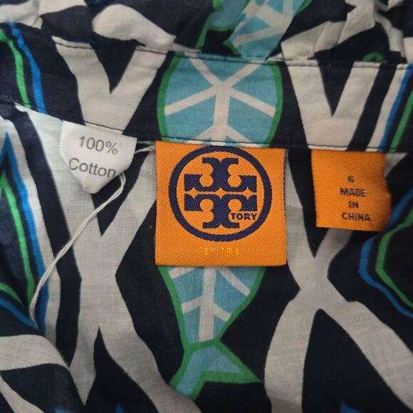 Tory Burch Geometric Print Fish Multicolor Ruffle Blouse - Picture 4 of 4